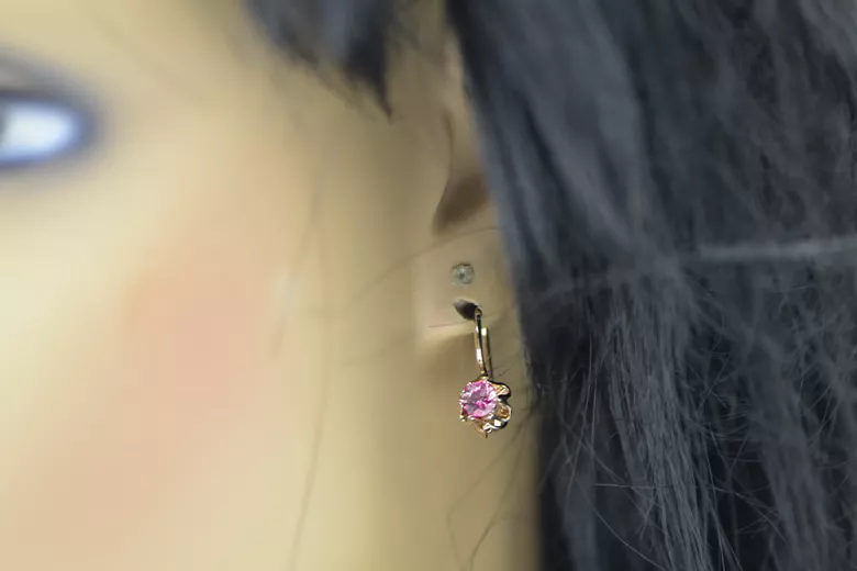 14K rose red gold 14k 583 Amethyst earrings vec013 Russian Soviet USSR Vintage Art Deco style